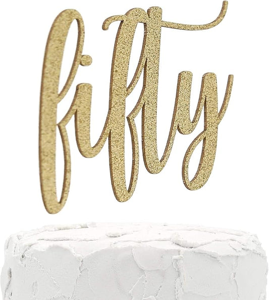 50th Birthday Cake Topper - fifty - Double Sided Gold glitter - Premium quality Made in USA