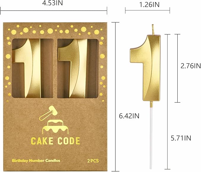 2.76 Inch Diamond Gold 11 Number Birthday Candles, Gold and Cake Number Candles for Party Celebration