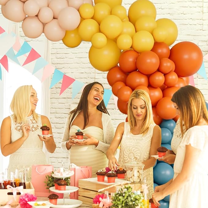 HILAVO Retro Blue Yellow and Orange Balloons, 60PCS 12 Inch Slate Blue Burnt Orange Mustard Yellow Balloons for Here Comes the Son Baby Shower Kids Birthday Party Boho Party Decorations