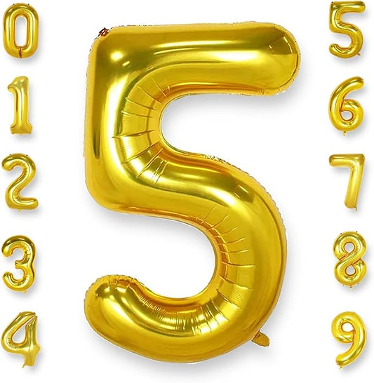 AULE 40 Inch Big Gold 5 Balloon Number Large Foil Helium Number Balloons 0-9 Jumbo Giant Happy 5th Birthday Party Decorations for Boy or Girl Huge Mylar Anniversary Party Supplies