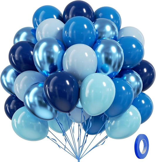 BAUANOOY Blue Balloons Metallic Blue Balloon, 60pcs 12 Inch Chrome Baby Pearl Blue Balloons Navy Latex Balloon for Baby Shower Graduation Birthday Party Decorations