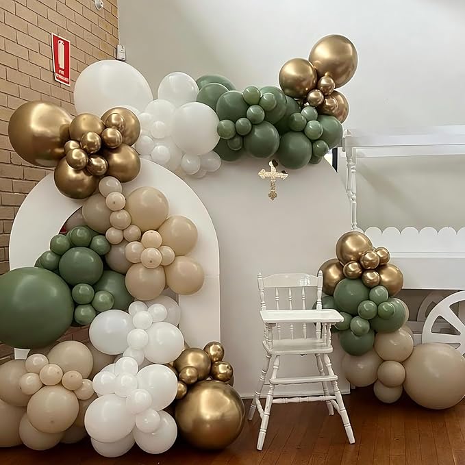 Sage Green Balloon Arch Garland Kit, Sage Green White Gold Balloons for Boho Birthday Wedding Bridal Baby Shower Engagement Party Decorations