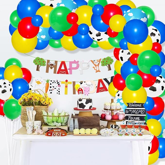 Green Yellow Blue Red Balloon Arch Kit - 122 PCS Red Yellow Green Cow Print Balloon Arch for Wedding Birthday Engagement Wedding Circus Party Decorations