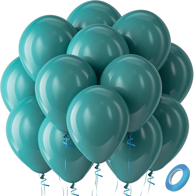Bezente Slate Blue Latex Party Balloons - 100 Pack 12 inch Round Helium Dusty Blue Green Boho Dark Teal Balloons for Graduation Birthday Gender Reveal Wedding Under Sea Theme Boho Party Decorations