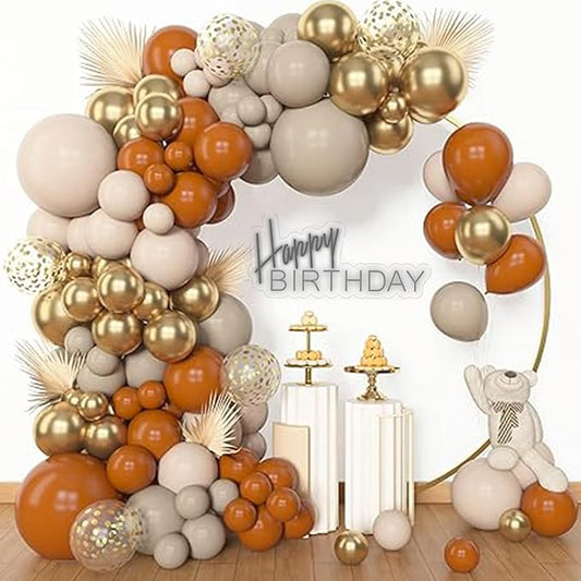Archloon 156pcs Burnt Orange Balloon Garland Arch Kit, Different Sizes 18 12 10 5inch White Sand Nude Latex Metallic Gold Confetti Fall Thanksgiving Balloons for Baby Shower Birthday Party Decorations
