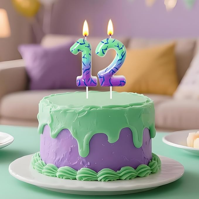 Number 2 Birthday Candle for Cake – Purple Green Gradient Number Candle with Mystic Rune Pattern, Decorative Cake Topper for Anniversary & Celebration