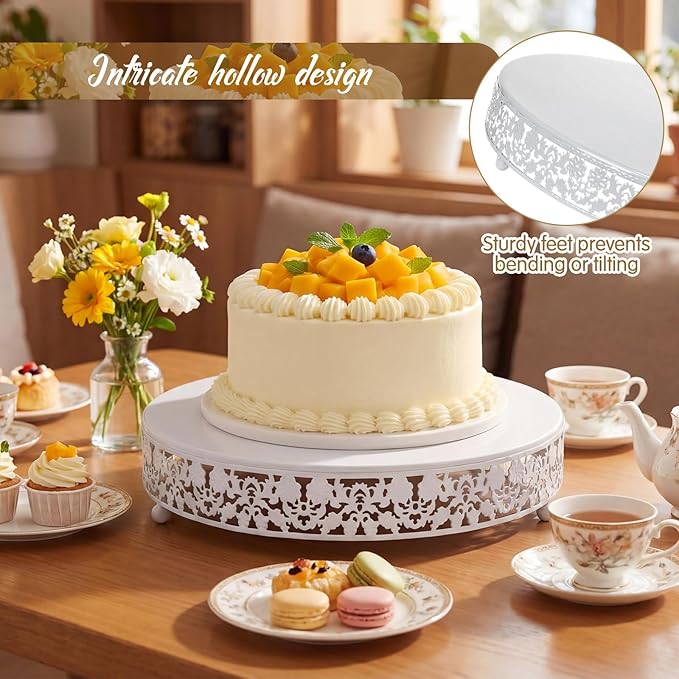 Wenqik 3 Pcs 16'' 14'' 12'' Metal White Cake Stand Round Cake Stands for Dessert Table Cookies Fruit Serving Tray Cupcake Dessert Pastry Riser for Wedding Birthday Party and Events (Traditional Style)