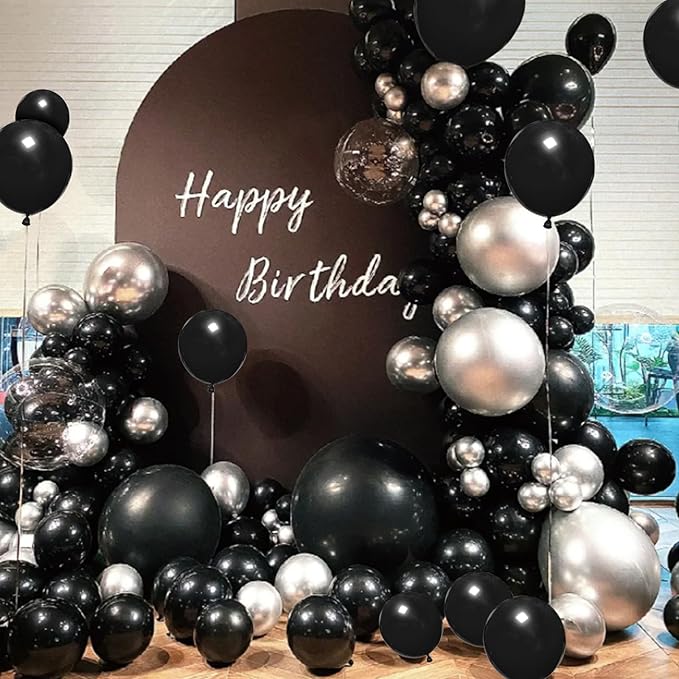 134Pcs Black Balloons Different Sizes 5 10 12 18 Inch Black Balloon Garland Arch Kit, Latex Balloons for Birthday Wedding Baby Shower Party Decorations.