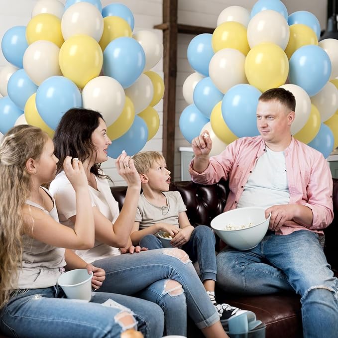 Pastel Blue Yellow Balloons, 50PCS 12Inches White Sand Macaron Yellow Balloons Baby Blue Latex Party Balloon for Baby ShowerTheme Birthday Gender Reveal Bridal Wedding Decoration