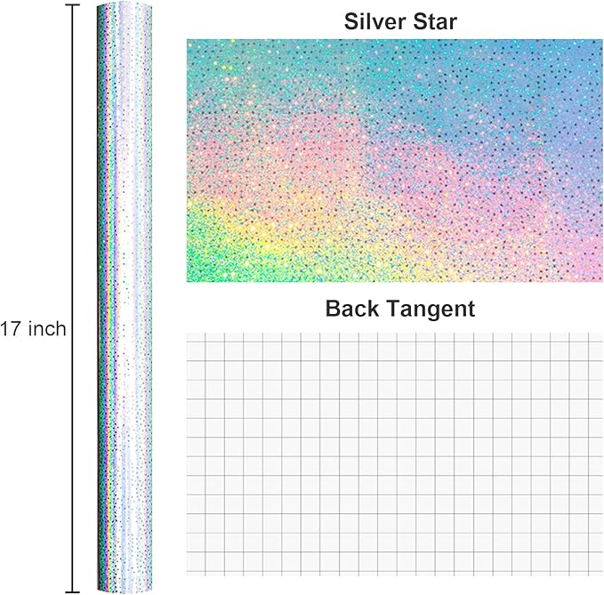 Burymento Silver Wrapping Paper Roll, Metallic Holographic Star Gift Wrap for Birthday, Valentines, Mothers day, Graduation, Wedding, Fathers day, Baby Shower, Christmas (17 IN x 32.8 FT)