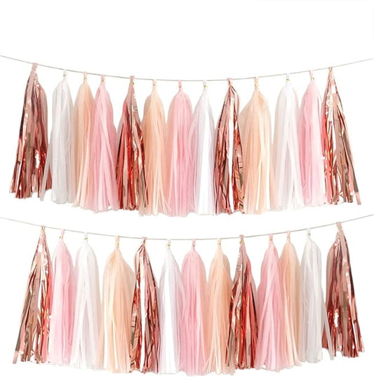 We Moment Tissue Paper Tassels Party Tassel Garland Banner for Party Decorations, DIY Kits,Pink,White,Peach,Rose glod,40 PCS