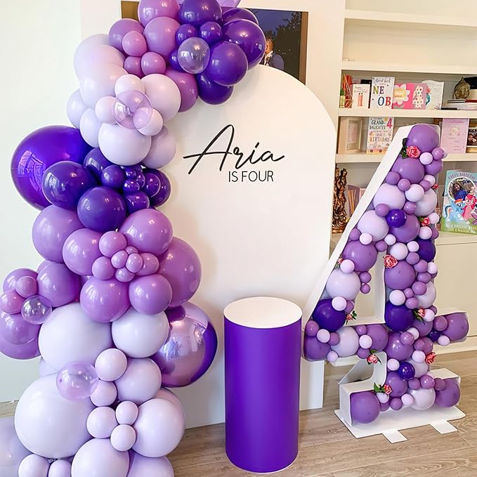 PartyWoo Purple Balloon Arch Kit Garland 142pcs Different Sizes of 18 12 10 5 Inch Dark Royal Light Pastel Metallic Purple Lilac Balloons for Baby Shower Princess Birthday Butterfly Party Decorations