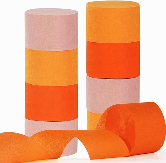 Pink Orange Groovy Party-Decorations Streamers - 8 Rolls Fall Autumn Thanksgiving Harvest Crepe Tissue Paper Streamer,Birthday Baby Bridal Shower Engagement Wedding Garland Decor Panduola