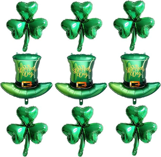 St. Patrick's Day Balloons Set, 9PCS Lucky Shamrock Green Hat Mylar Foil Balloons for St Patrick's Day Birthday Baby Shower Wedding Irish Themed Party Decoration Supplies