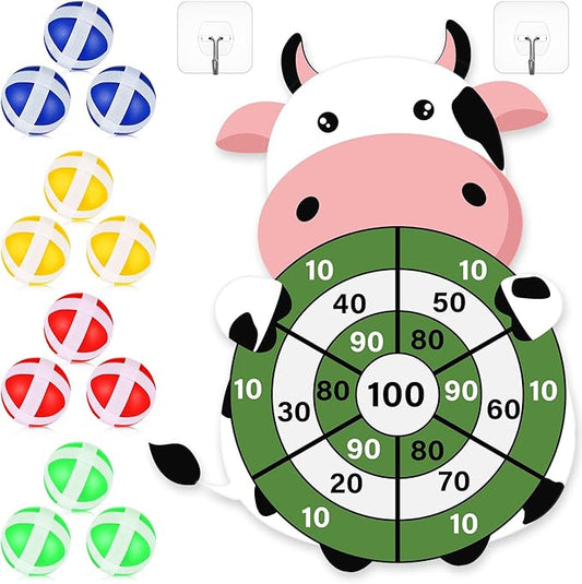 HyDren Cow Dart Party Game Farm Dart Party Favors 31x24 Cow Dart Board with 12 Sticky Balls Toys Farm Game Party Decorations Animal Birthday Party Gift for Indoor Outdoor Game