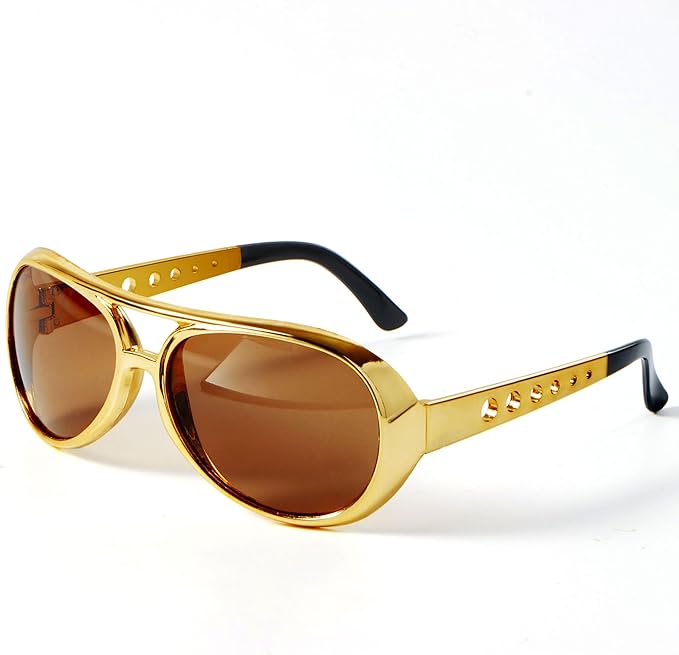 Spooktacular Creations Gold Sunglasses Disco Glasses, 50’s 60’s 70's Glasses for Halloween Party Costume Rockstar Accessories, Gold Celebrity Sunglasses for women and men