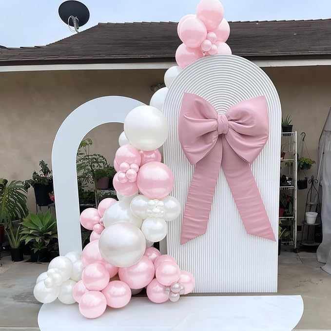 Pink and White Balloons, 50Pcs Pastel Baby Dusty Pink Pearl Light White Transparent Balloon with Double Stuffed Latex Balloon for Women Birthday Party Wedding Anniversary Baby Bridal Shower Decoration