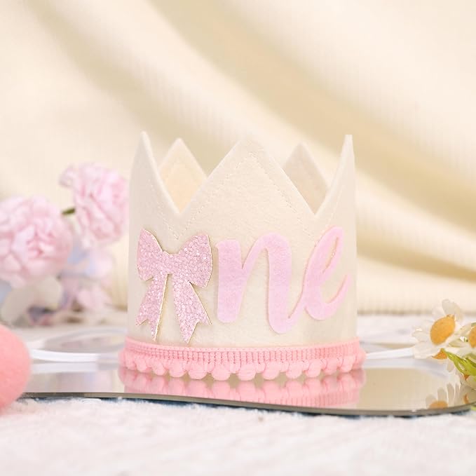 Bow One Birthday Crown -Pink Bow One Birthday Decorations, Sweet 1st party Hat, Little Princess Crown For Cake Smash,girls just wanna be one birthday