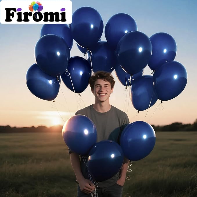 Firomi Navy Blue Balloons 12-inch 100 Pack Big Round Helium Dark Blue Thicken Latex Balloon for Wedding Birthday Graduation Party Backdrop Decorations (with 3 Ribbons)