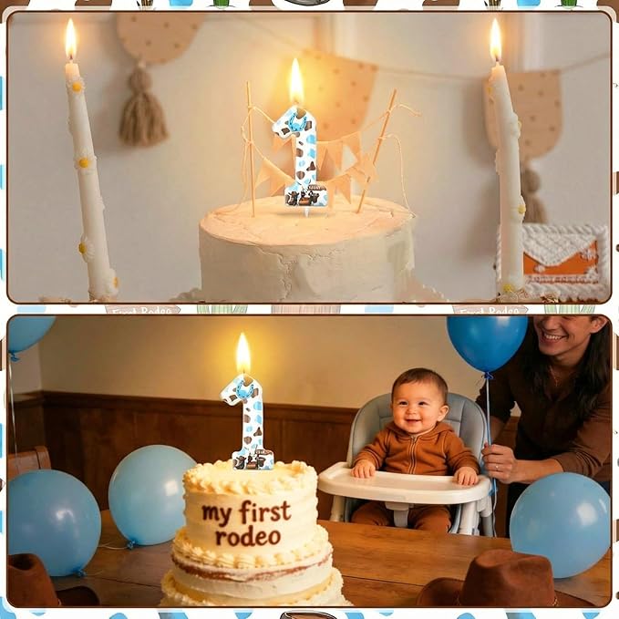 Conelist Cowboy Birthday Number Candle 1, My First Rodeo Cake Topper Pastel Number Candle for Birthday Cake Cowboy 1st Baby Theme Anniversary Celebration Baby Shower Party Decoration Supplies