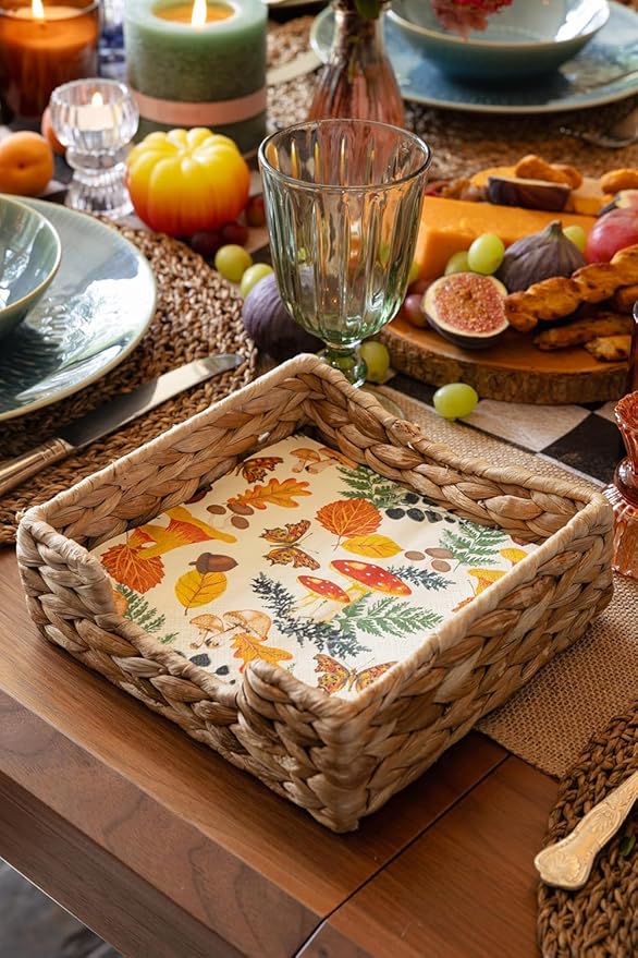 Talking Tables 100 x Disposable Fall Paper Napkins - Made in USA -2ply Recyclable Disposable Bulk Serviettes Decoupage Autumnal Patterned Napkin Thanksgiving Harvest Woodland Mushrooms Christmas