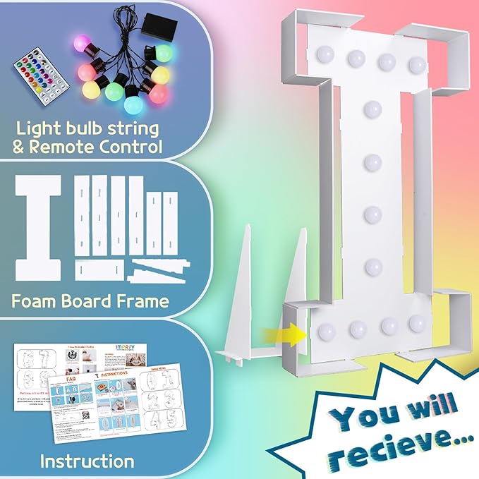 imprsv 4FT Colorful Marquee Letters I, 18 Colors Large Light up Letters Alphabet Sign with Remote, Large Marry Me Sign, Birthday Party Decorations Anniversary Wedding Decoration