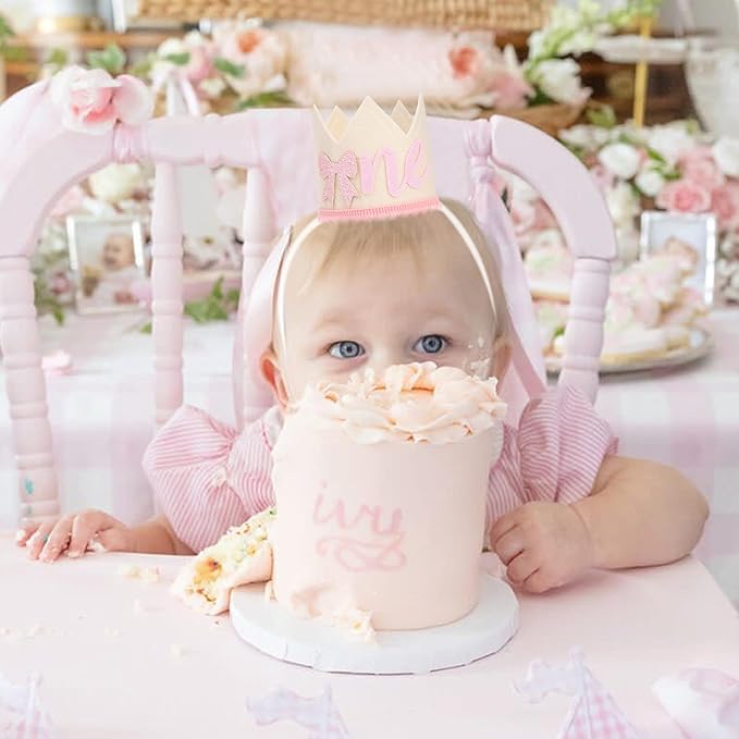 Bow One Birthday Crown -Pink Bow One Birthday Decorations, Sweet 1st party Hat, Little Princess Crown For Cake Smash,girls just wanna be one birthday