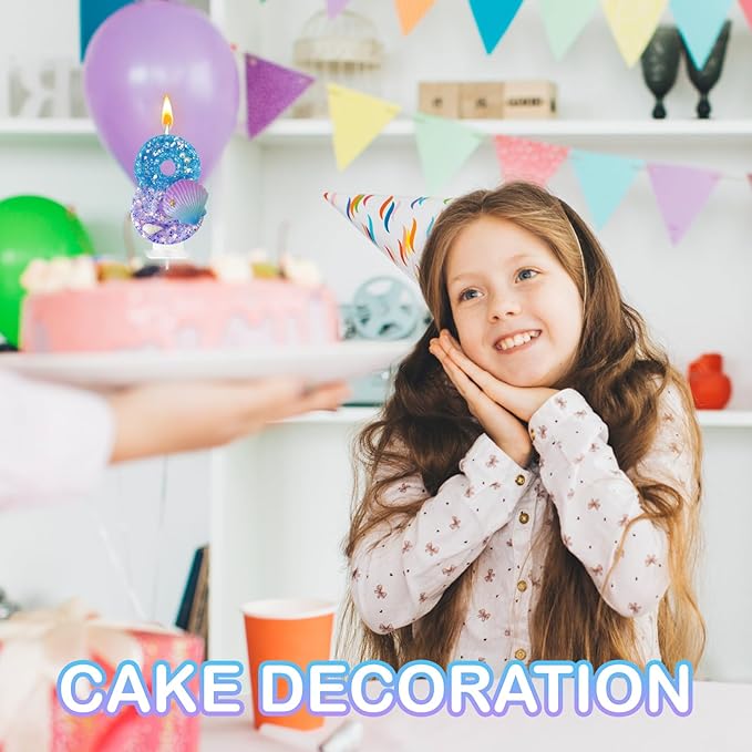 Blue and Purple Birthday Candles, 8th Birthday Cake Decoration, Cupcake Candles，Suitable for Mermaid Theme Party Cake Decoration (8)