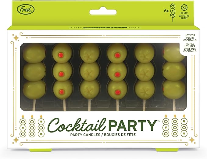 Genuine Fred Cocktail Party Olive Birthday Candles – Set of 6 Martini Olive Celebration Candles with Wooden Picks – Fun Decoration for Parties, Birthdays, and Happy Hour