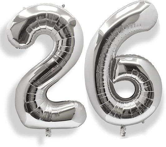 AULE 40 Inch Large 26 Balloon Numbers Silver, Big Foil Number Balloons, Giant Helium Happy 26th Birthday Party Decorations for Man and Women, Huge Mylar 62 Anniversary Party Supplies