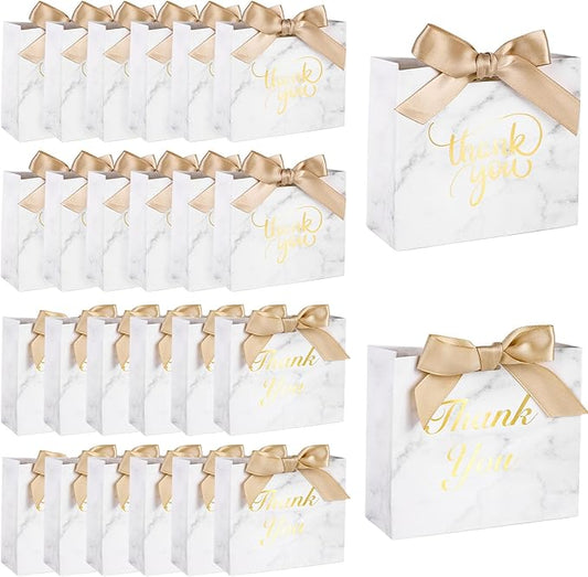 VGOODALL 24PCS Thank You Gift Bags, 4.5x3.9x1.8Inches Mini Party Favor Bags White Treat Boxes with Bow Ribbon for Wedding Bridal Baby Shower Birthday Party