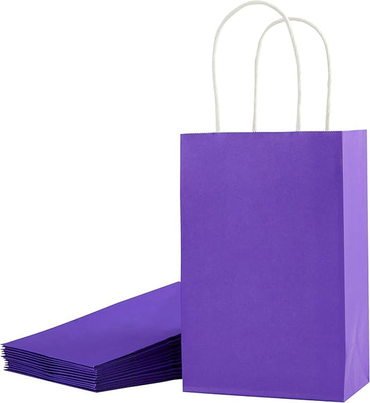 SUNCOLOR 24-Pack Purple Gift Bags with Handles – 8" Goodie Bags for Party Favor Bags, Birthdays, Weddings & Special Occasions (Purple)