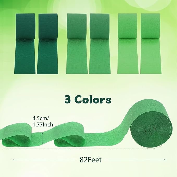 Green Crepe Paper Streamers 9 Rolls 738ft, Green Streamers Party Decorations for Party Wedding Mother's Day Birthday Baby Shower Decor, 1.77 Inch x 82 Ft/Roll