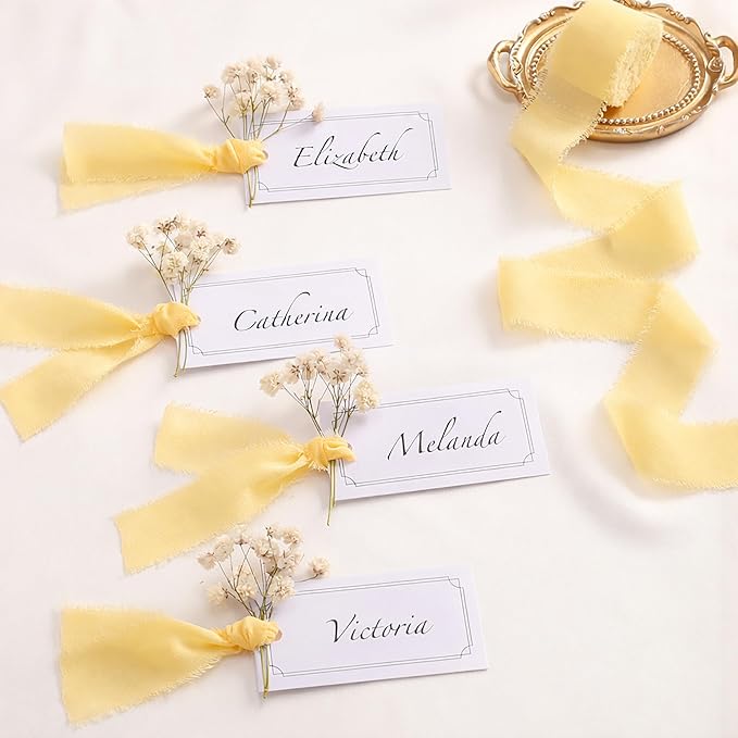 DORIS HOME Yellow Chiffon Ribbon for Flower Bouquet, 1" x21Yd Fabric Ribbon for Gift Wrapping, Handmade Frayed Ribbon for Wedding Invitations/Christmas Decorations