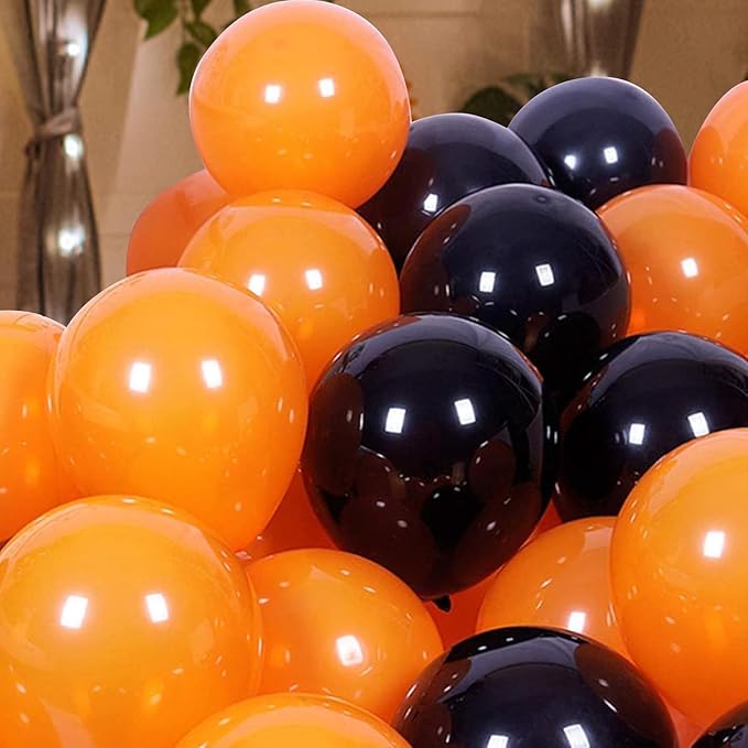 Black and Orange Balloon Arch Kit, 140Pcs Black Orange Latex Balloon Garland kit, 18 12 10 5 Inch Different Size Balloons for Halloween Birthday Baby Shower Thanksgiving Day Party Decorations