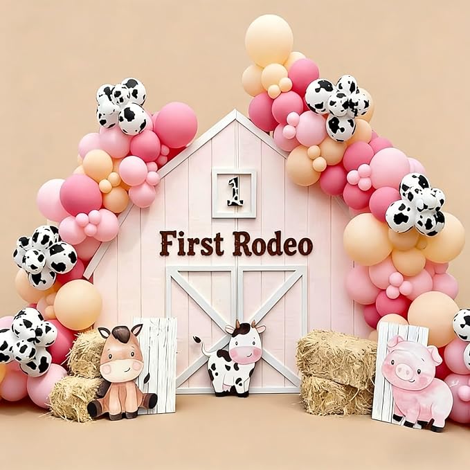 Cow Print Balloon Garland Arch Kit 155Pcs Farm Animal Cow Balloons Pastel Yellow Pink Balloons for Farm Cowgirl Theme Birthday Party Decor