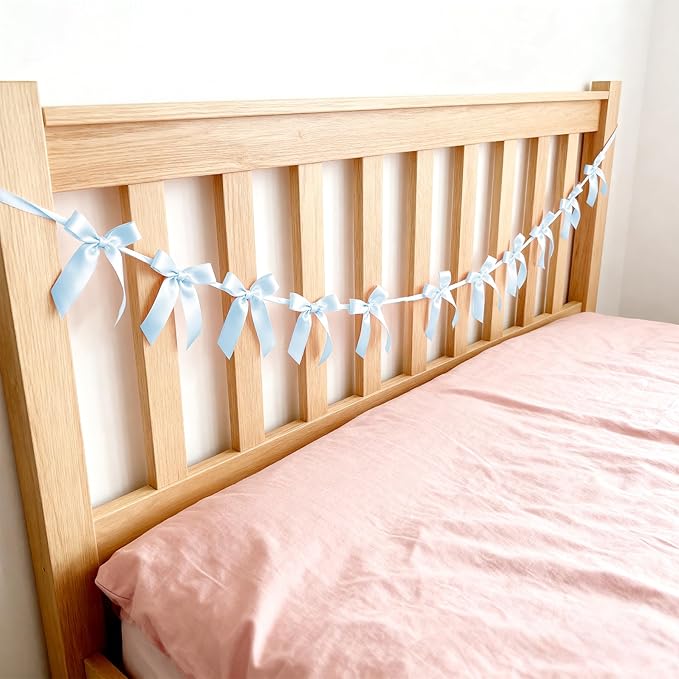 2pcs Blue Bow Garland Banner - 8.3 Feet Coquette Ribbon Bow Decorations for Baby Shower, Birthday Party, Bridal Shower Decor (Blue)