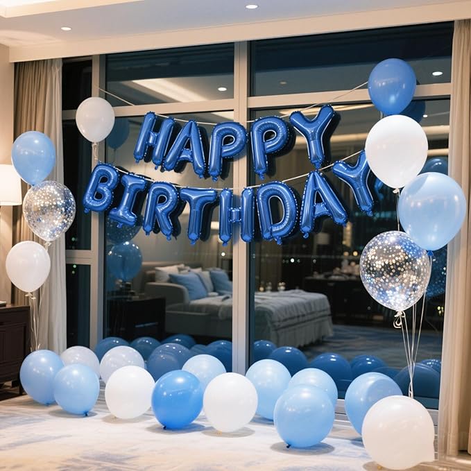 Dark Blue Happy Birthday Balloon Banner Set -16 Inch Foil Letters Balloons, Reusable Birthday Decorations and Party Supplies, Suitable for Men and Women's Birthday Decorations，Party Backdrop