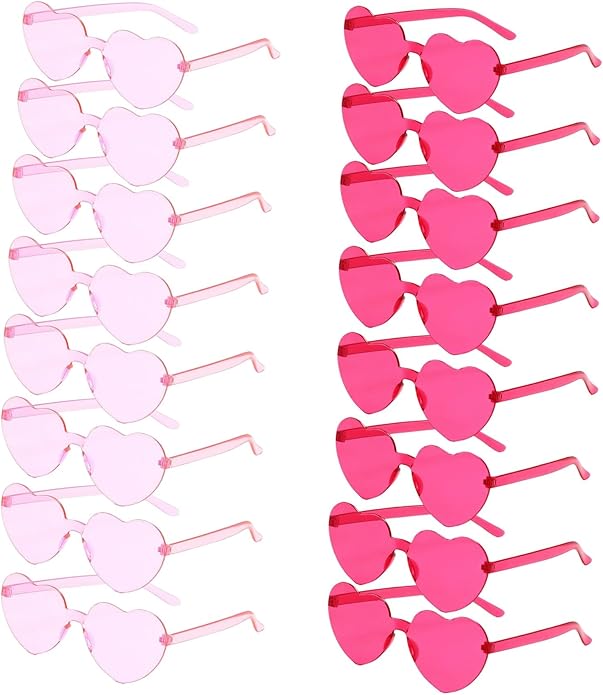 REHALY Valentine's Day Gifts - 16pcs Heart Shaped Rimless Sunglasses in Colorful Pink and Blue