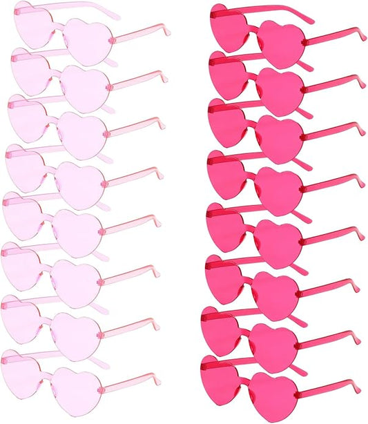 REHALY Valentine's Day Gifts - 16pcs Heart Shaped Rimless Sunglasses in Colorful Pink and Blue