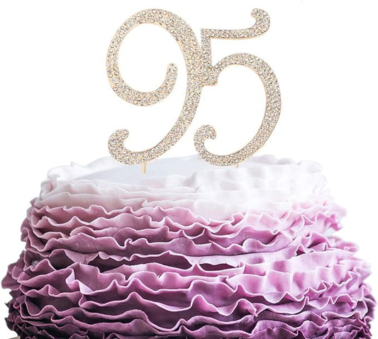 LINGPAR 95 Years Birthday Cake Topper - New Best Crystal Rhinestone 95th Wedding Anniversary Or 95 Years Old Cake Topper Party Decoration Gold