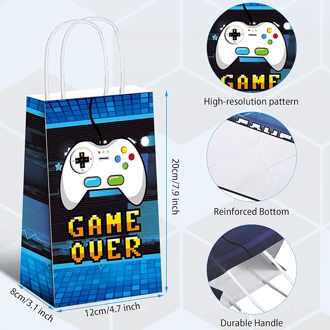 Epakh 16 Pack Gamer Themed Birthday Party Favors Video Game Gift Bags with Handle for Kids Boys Gaming Goody Candy Treat Bags for Birthday Party Supplies Decorations