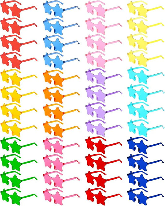 Pibupibu 48 Pack Fun Mixed/Heart/Star Party Sunglasses Bulk Adults, Rimless Colorful Bachelor Party Glasses