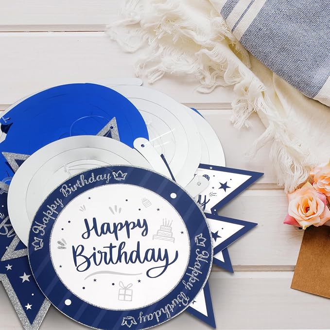 Happy 50th Birthday Blue & Silver Glitter Swirls Streamers Party Decorations - 15 Pcs 50th Birthday Hanging Swirls Streamers Kit,Cheers to Fifty Years Old Bday Party Sign.