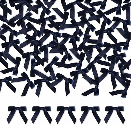 Meseey 100 Pcs 1.5 Inches Premade Craft Bows Self Adhesive Navy Blue Satin Ribbon Bows for Treat Bags Gift Wrapping Basket Wedding Baby Shower Brithday Party(Navy)