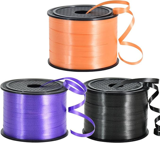 TONIFUL 300 Yards Curling Ribbon-Balloon Ribbon-Balloon String for Art&Craft Decor,Gift Wrapping,Ribbons and Bows for Halloween Christmas New Year Birthday Gifts Supplies (Black Orange Purple)