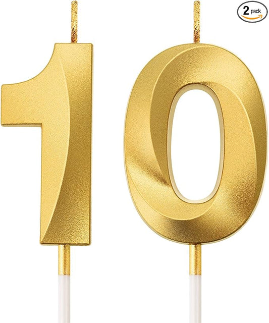 BBTO Birthday Candles Number Candles Cake Topper Decoration for Birthday Wedding Anniversary Celebration Supplies(Gold,10th)
