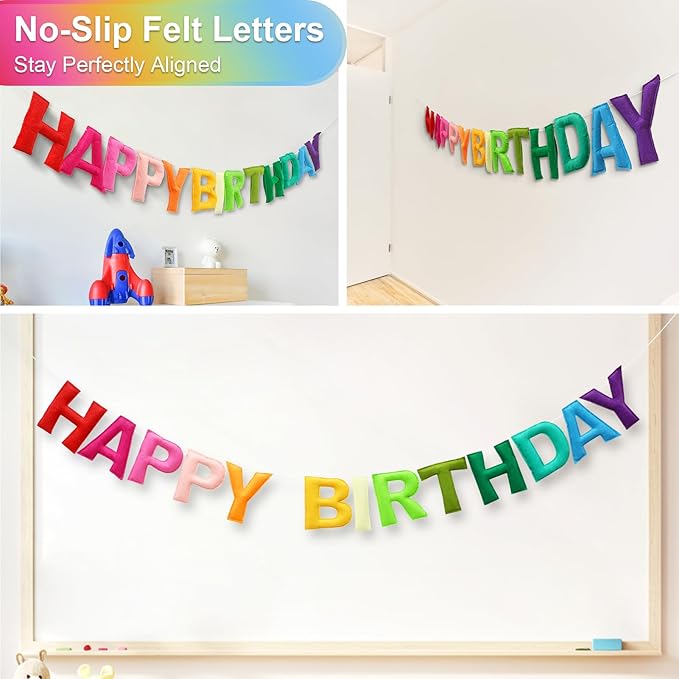 Pre-Strung Happy Birthday Banner & Felt Garland Set - Colorful Birthday Decorations for Women Men Boys Girls | Reusable Party Supplies for Indoor & Outdoor