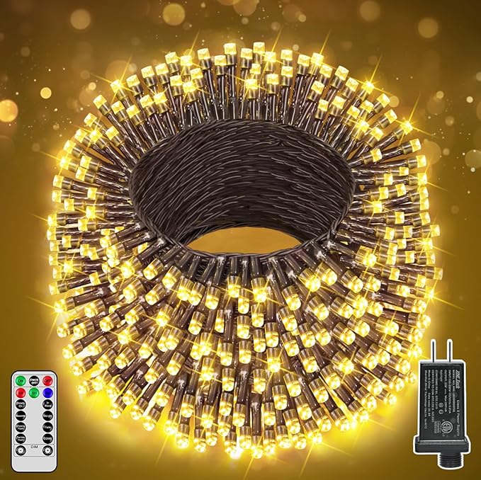 197FT 600 LED Christmas Lights Outdoor, Warm White Christmas Tree Lights Plug in, 8 Modes Twinkle String Light for Bedroom Wedding Party Ceiling Xmas Home Decorations
