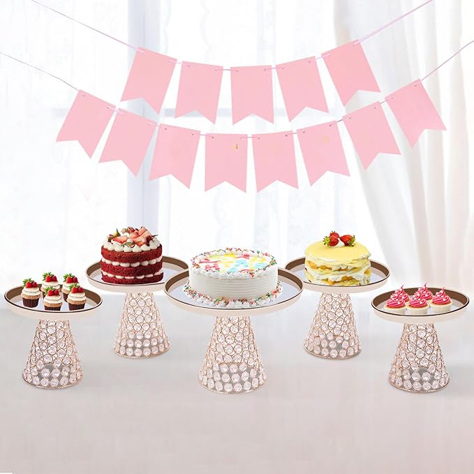 5 PCS Cake Stand Set,Gold Crystal Dessert Table Display Set,Cupcake Plate Stand with Base Decoration for Wedding Birthday Party Celebration